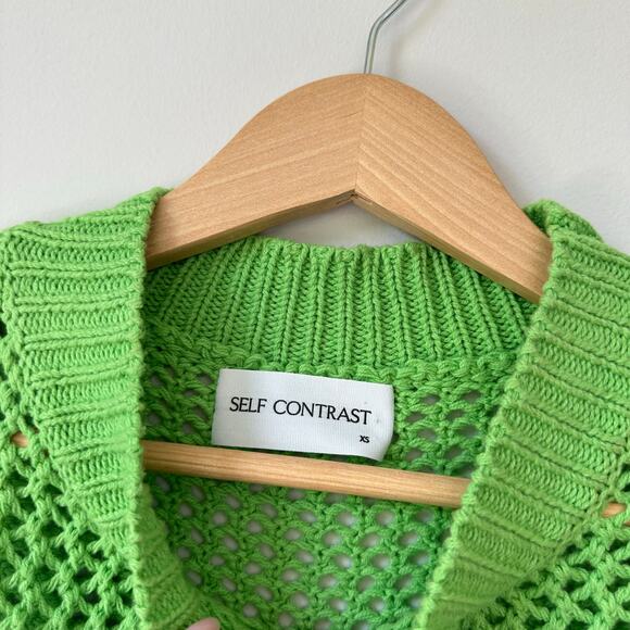 Self Contrast Dade Crop Open Knit Crew Neck Sleeveless Pullover Sweater Green XS - Picture 5 of 6
